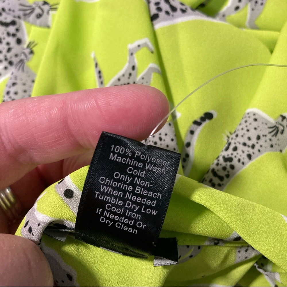 Ann Taylor Neon Green Cheetah Print Wrap Blouse - Picture 4 of 4